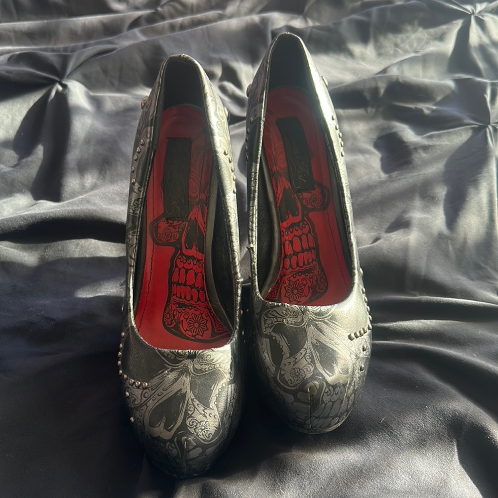 Black Skull Iron Fist Heels